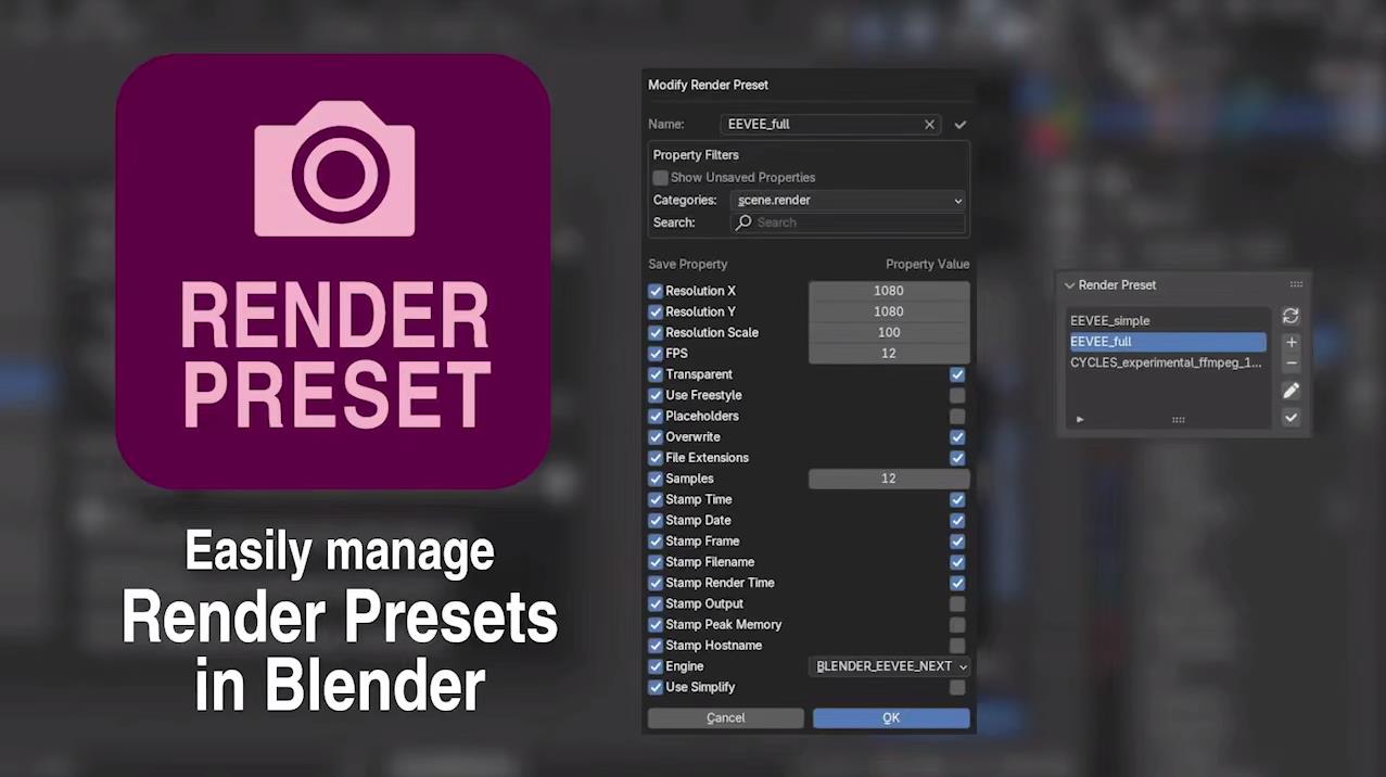 blender渲染预设插件 – Render Preset v1.3.4