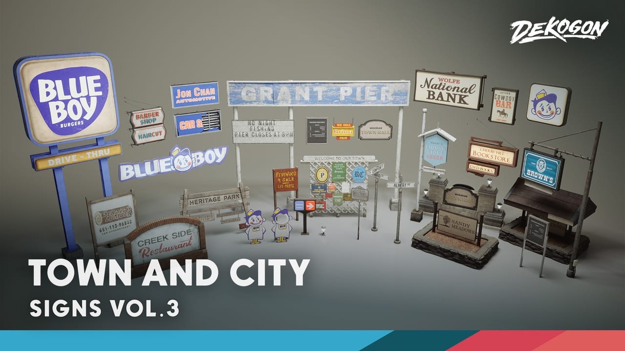 标识标牌第3卷 – 小镇风格 – Signage VOL.3 – Small Town (Nanite and Low Poly)