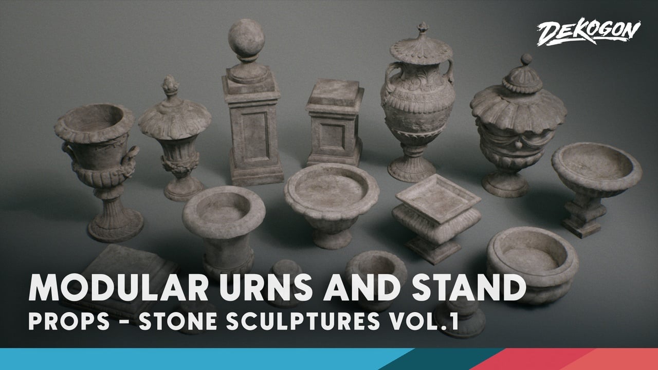 石雕第1卷 – 模块化骨灰瓮与基座 – Stone Sculptures VOL.l – Modular Urns & Stand (Nanite + Low Poly)