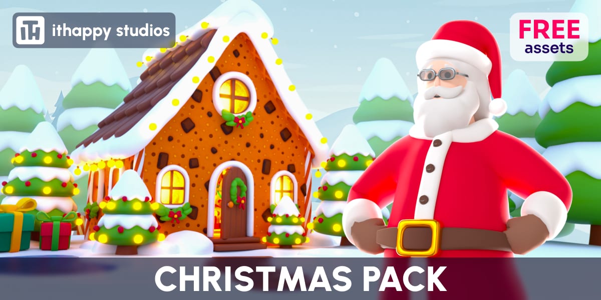 免费圣诞节低多边形资源包 – 动画版圣诞老人与姜饼屋 – Free Christmas Low-Poly Pack – Animated Santa Claus & Gingerbread House