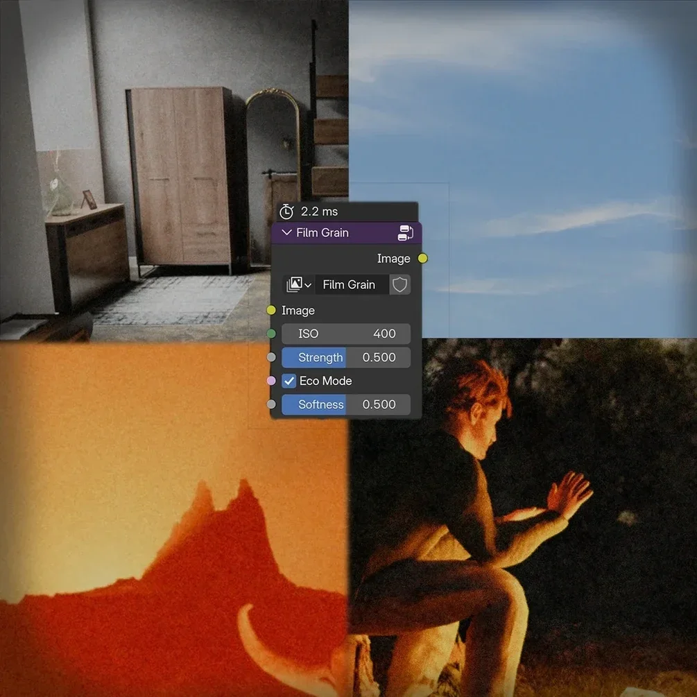 胶片颗粒模拟合成节点 – Film Grain Emulation, Blender Compositor Node