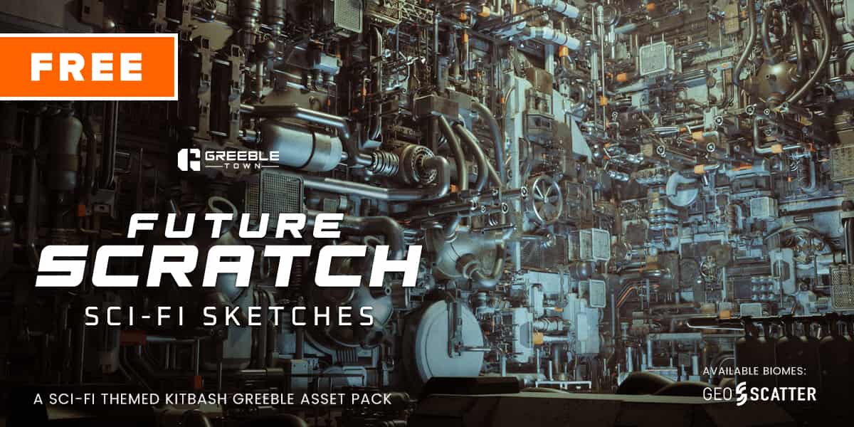 免费科幻草图资源包 – Free Future Scratch Sci-Fi Sketches – Scifi Kitbash Greeble Assets