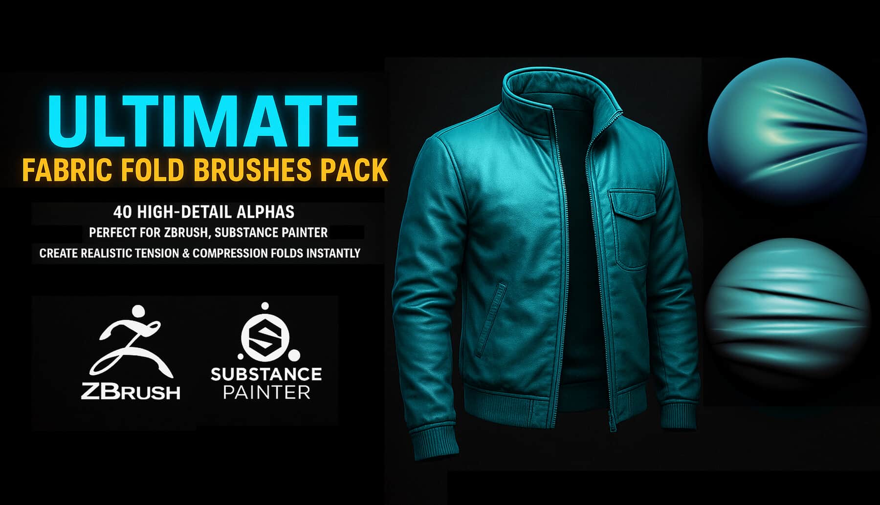 40种布料笔刷 – 张力与压缩褶皱 – 40 Fabric Brushes – Tension & Compression Folds