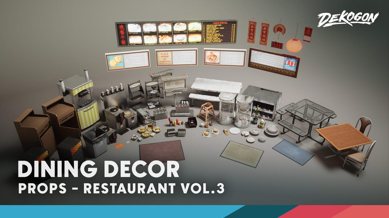 餐厅装饰 VOL.3 – Restaurant VOL.3 – Dining Decor (Nanite 与低多边形)