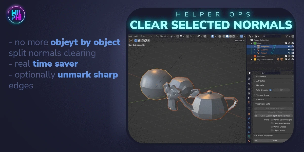 blender 自定义法线清理插件 – Clear All Selected Custom Split Normals v1.0.5