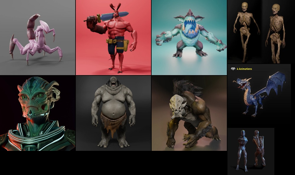 BlenderKit 怪物模型包 1 – BlenderKit Monsters Pack 1