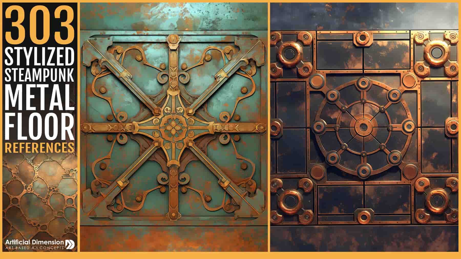 303张风格化蒸汽朋克金属地板参考图集 – 303 Stylized Steampunk Metal Floor