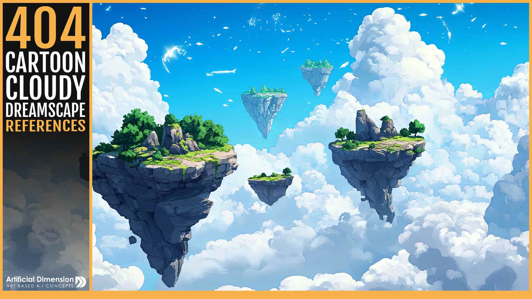 404张卡通云朵梦幻风景参考图集 – 404 Cartoon cloudy dreamscape