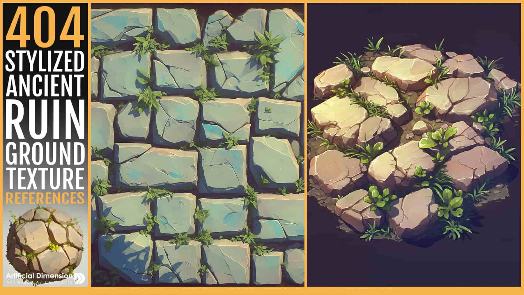 404张风格化古代遗迹地面纹理参考图集 – 404 Stylized Ancient Ruin Ground Texture