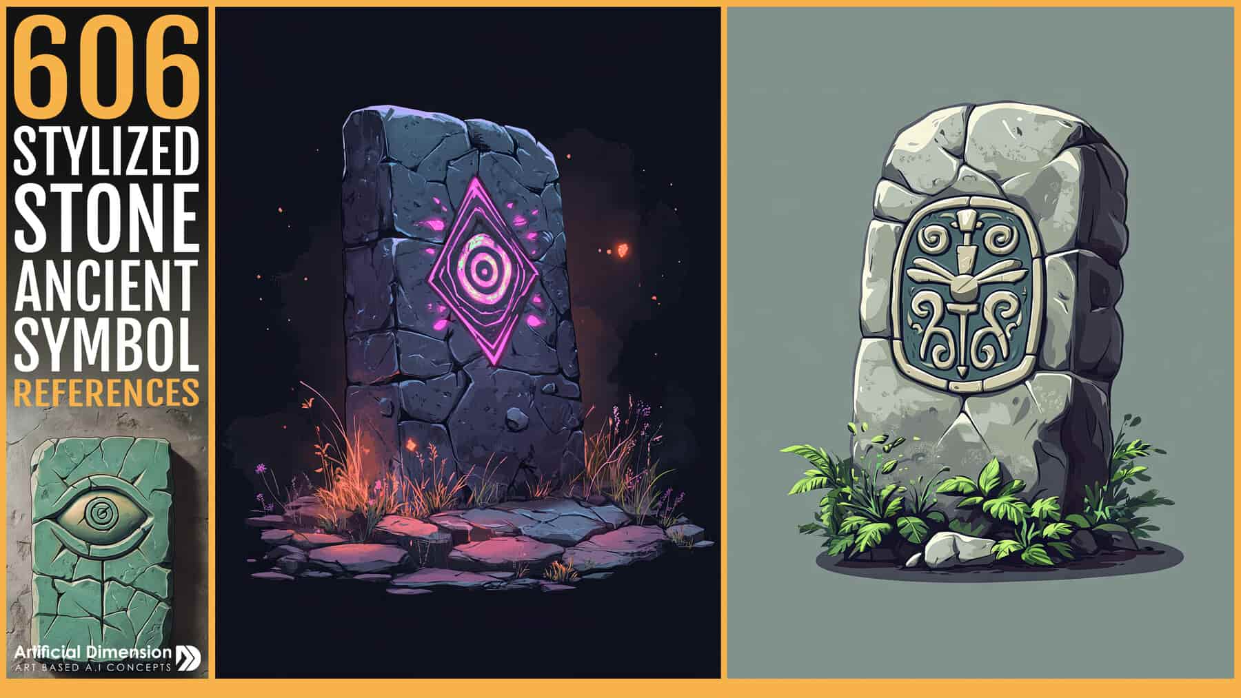 606张带有古代符号的风格化石材参考图集 – 606 Stylized stone with Ancient Symbol
