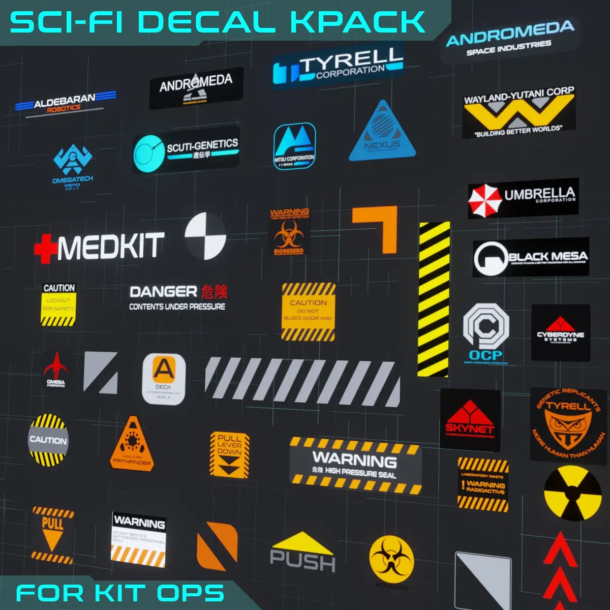 科幻贴花 Kpack（Blender & Kit Ops）- Sci Fi decal Kpack for blender and Kit Ops