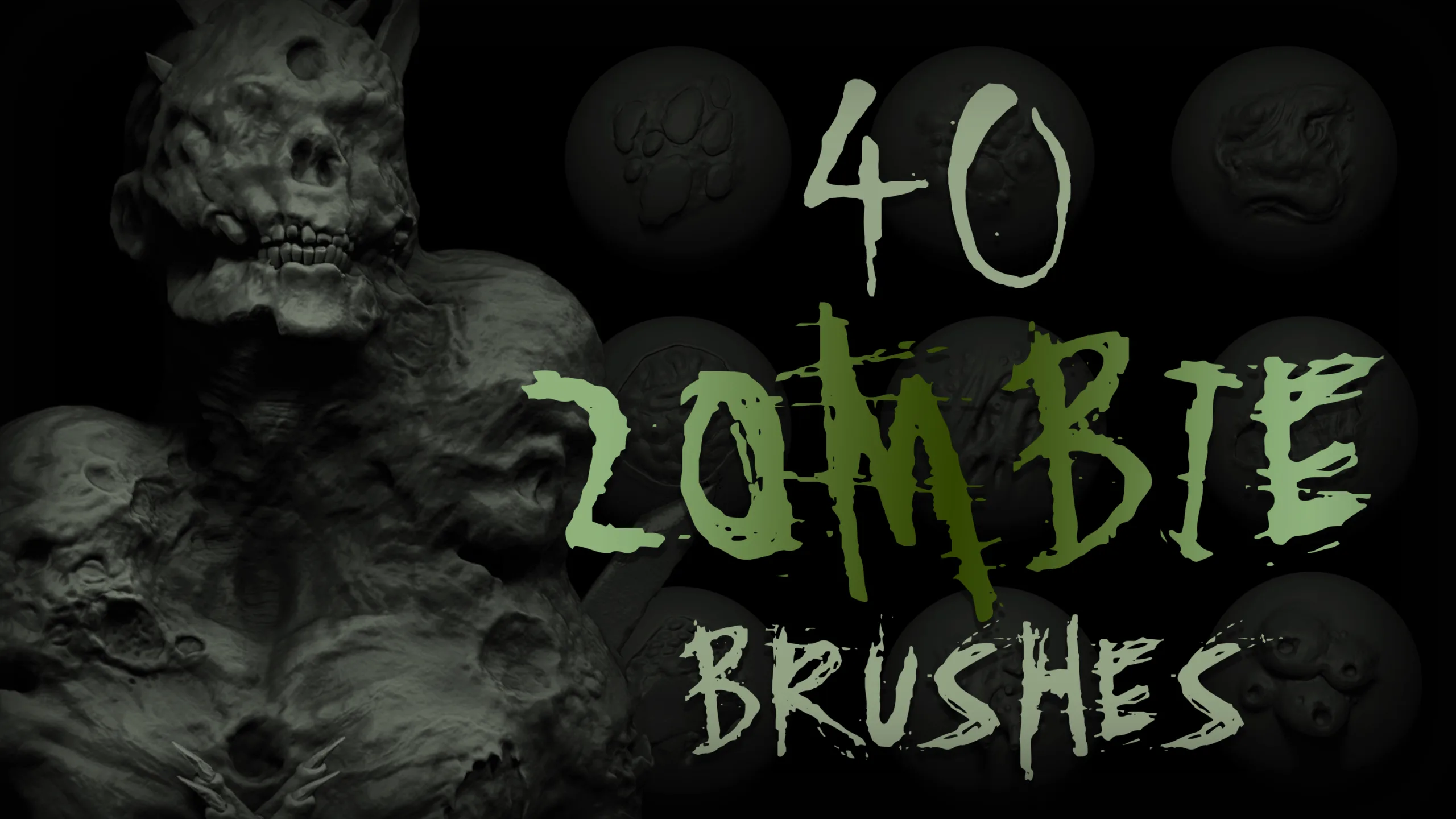 Zbrush + Blender – 40个丧尸笔刷 – Zbrush + Blender – 40 Zombie Brushes