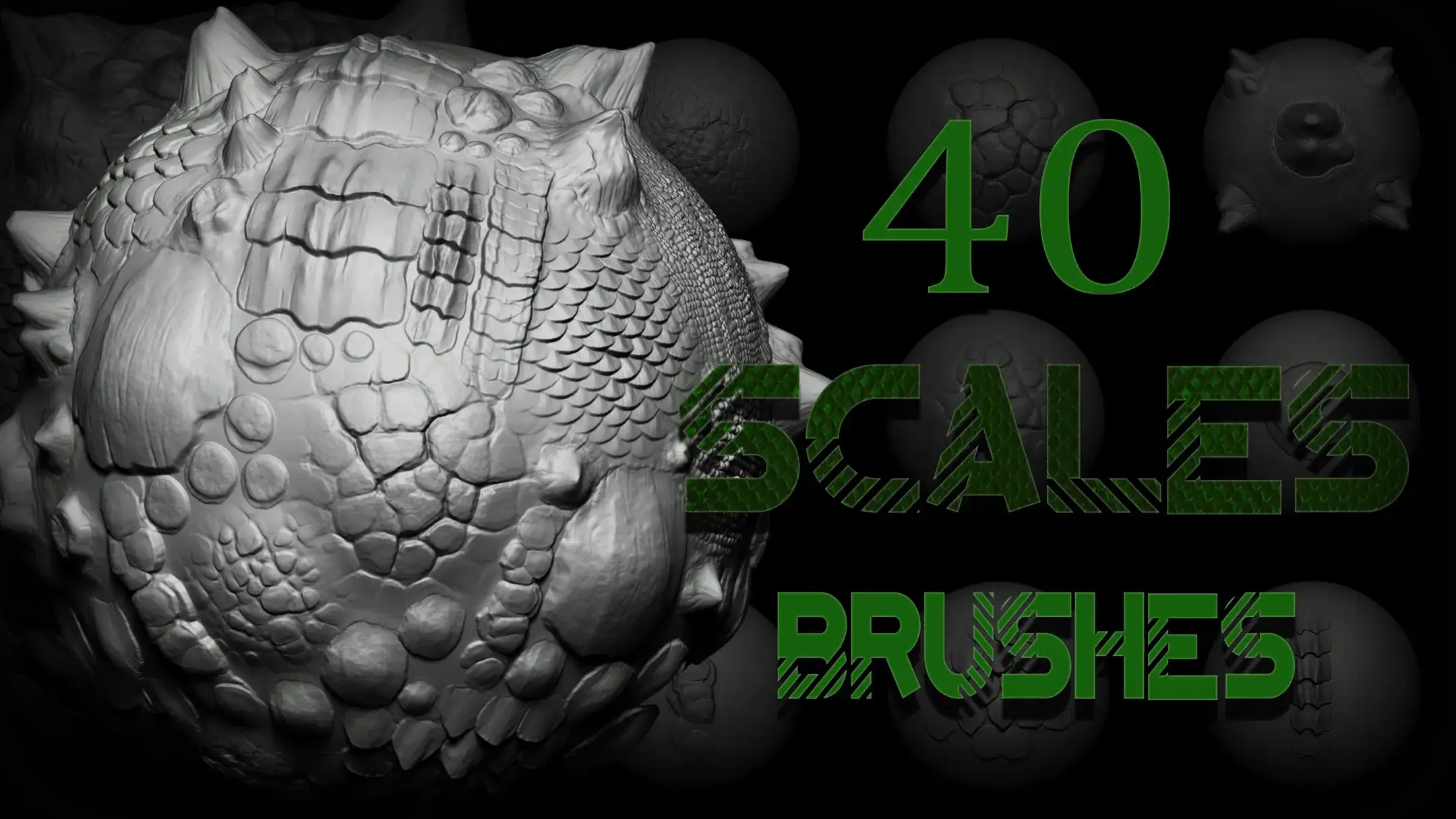 Zbrush + Blender – 40款鳞片与皮肤笔刷 – Zbrush + Blender – 40 Scales and Skins Brushes