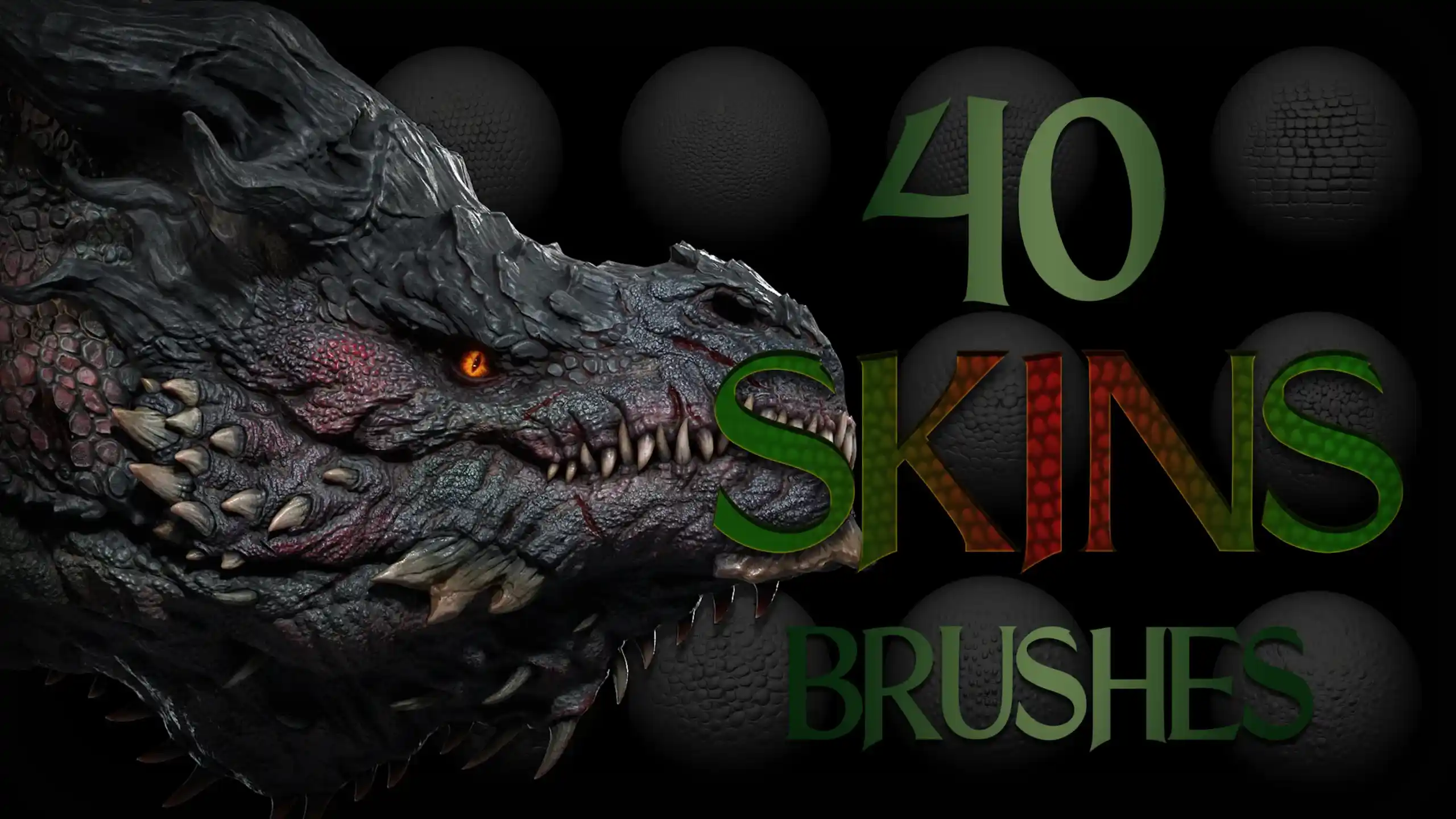 Zbrush + Blender – 40款龙与爬行动物皮肤笔刷 – Zbrush + Blender – 40 Dragons and Reptiles Skins Brushes