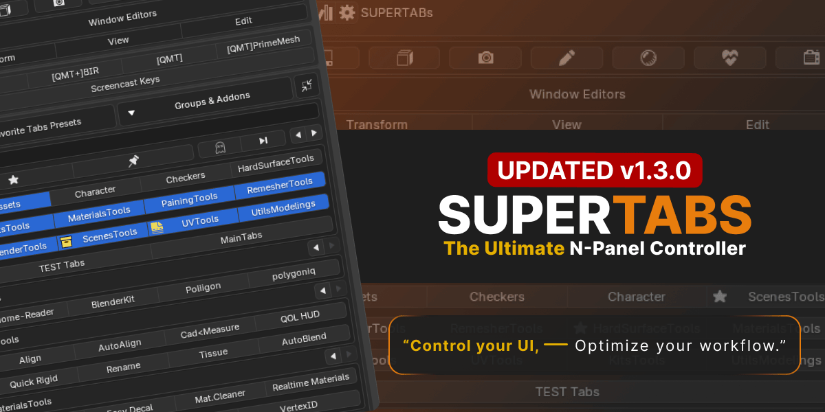 blender侧边栏N面板管理插件 – SUPERTABs v1.3.0