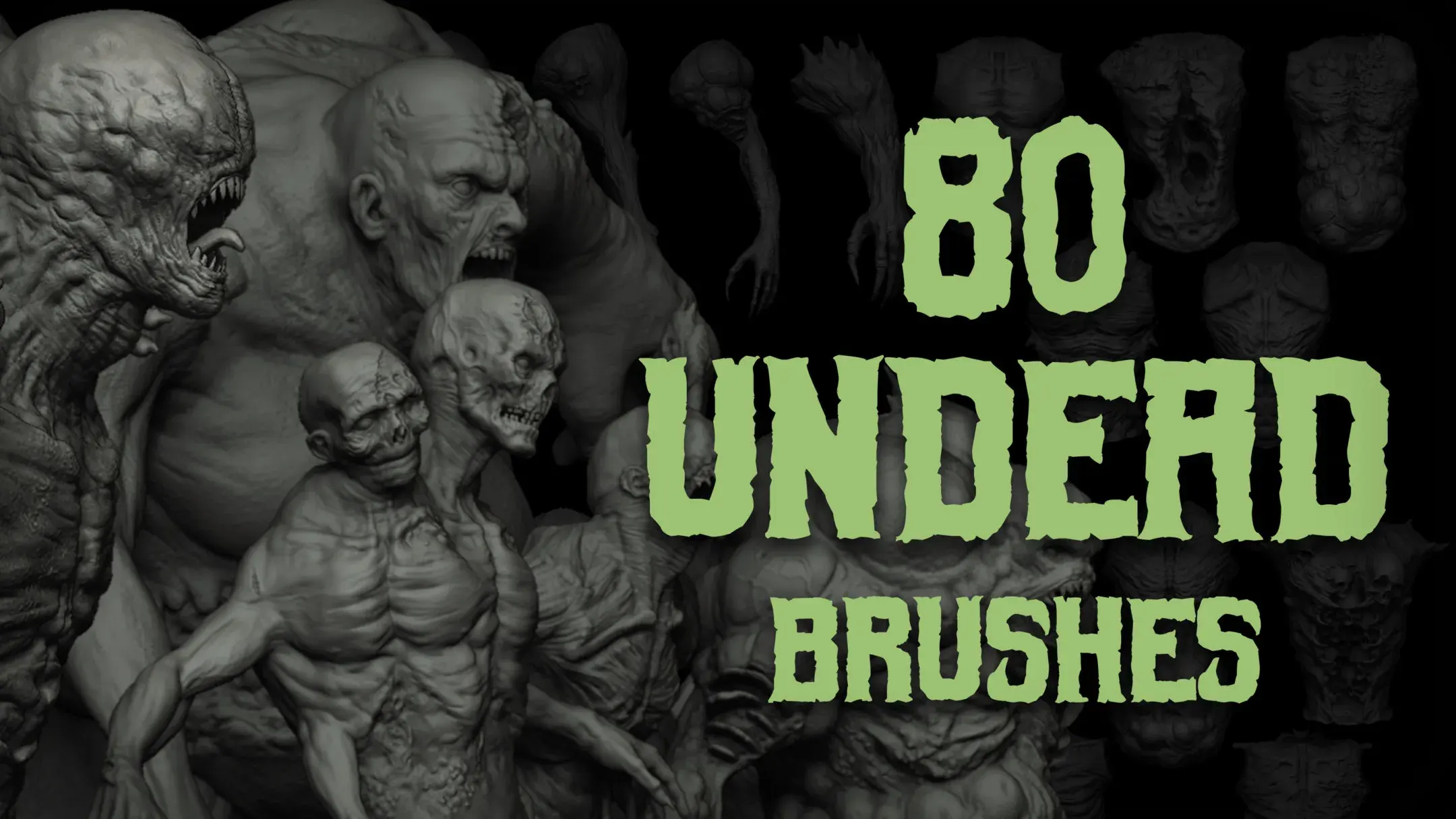 Zbrush + Blender – 80种不死生物笔刷超级包 – Zbrush + Blender – 80 Undead Creature Brush mega Pack