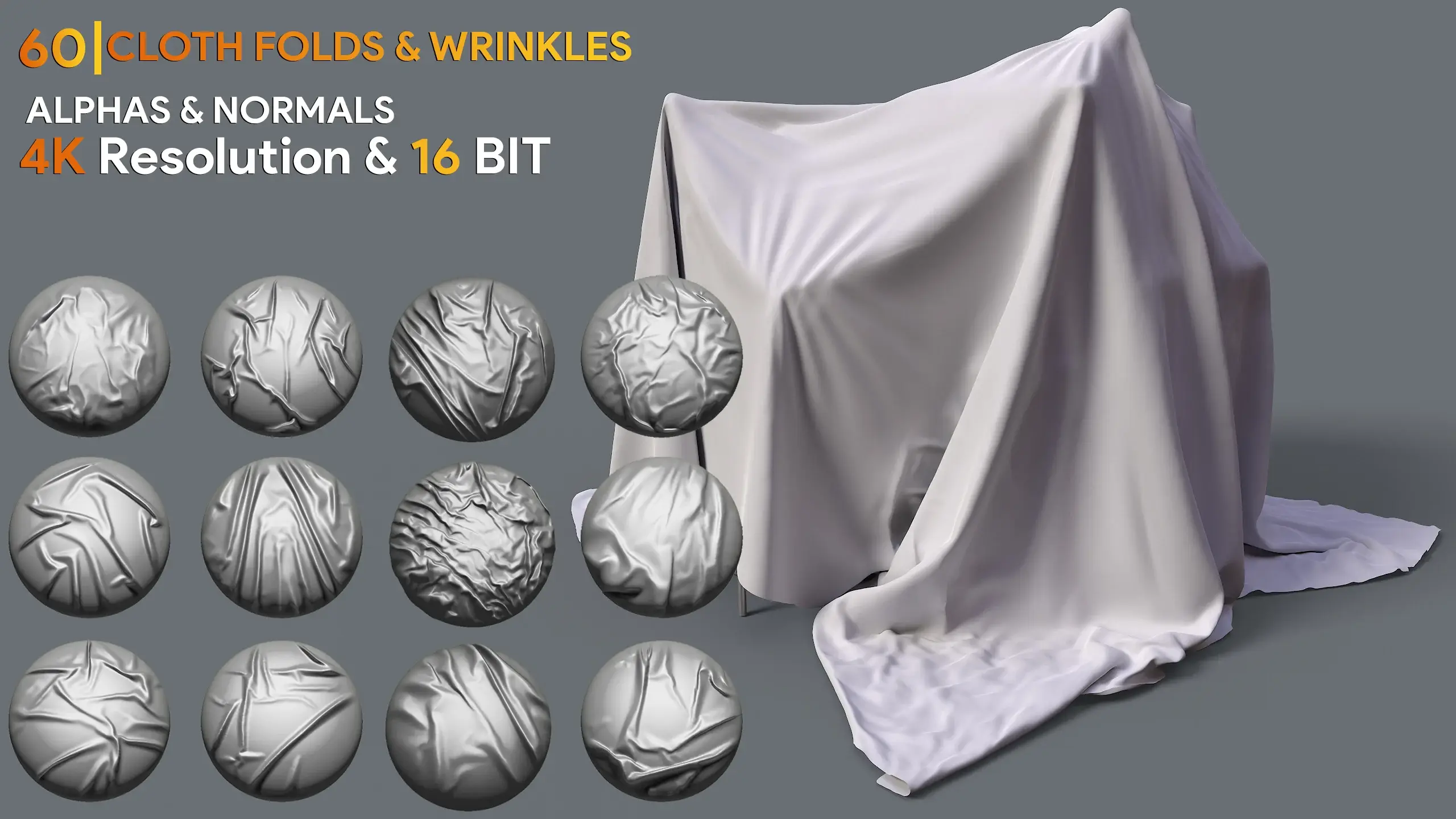 60种布料褶皱与皱纹贴图 – 60 | Cloth Folds & Wrinkles