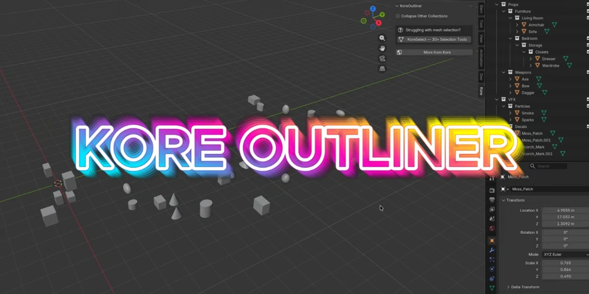 blender大纲视图自动定位插件 – Koreoutliner v1.0.0