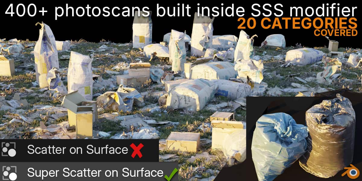 超级表面散布工具 – 400+ 摄影扫描资产覆盖20个类别 – Super Scatter On Surface, 400+ Photoscans Covering 20 Categories