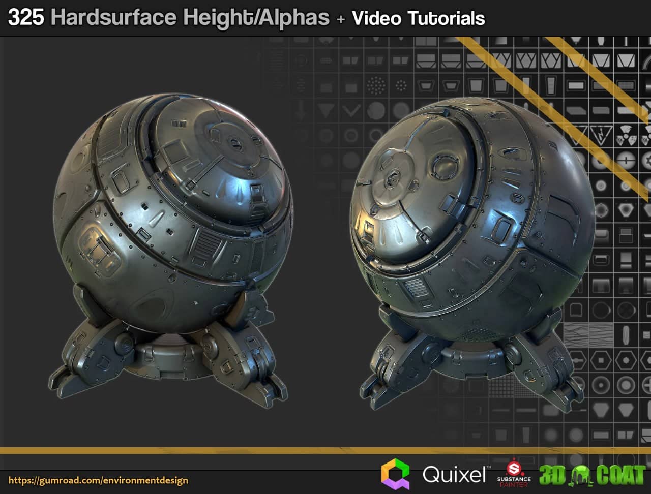 SP/ZBrush 325 硬表面高度/Alpha 贴图 + 教程 Vol.1 – SP/ZBrush 325 Hardsurface Height/Alpha + Tutorials Vol.1