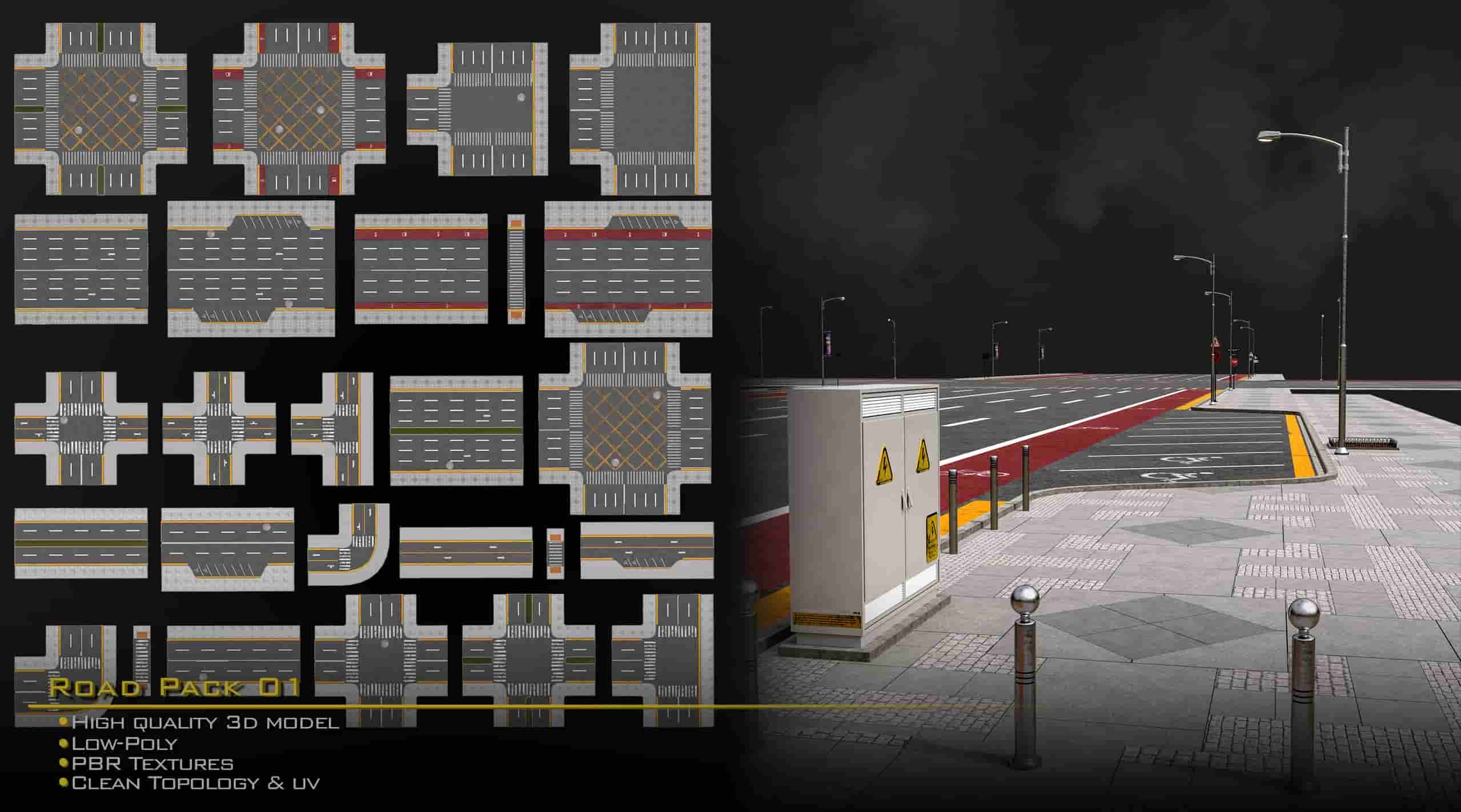 道路包套装 01 / 低多边形 / 游戏就绪 – Road Pack Set 01/LowPoly/GameReady