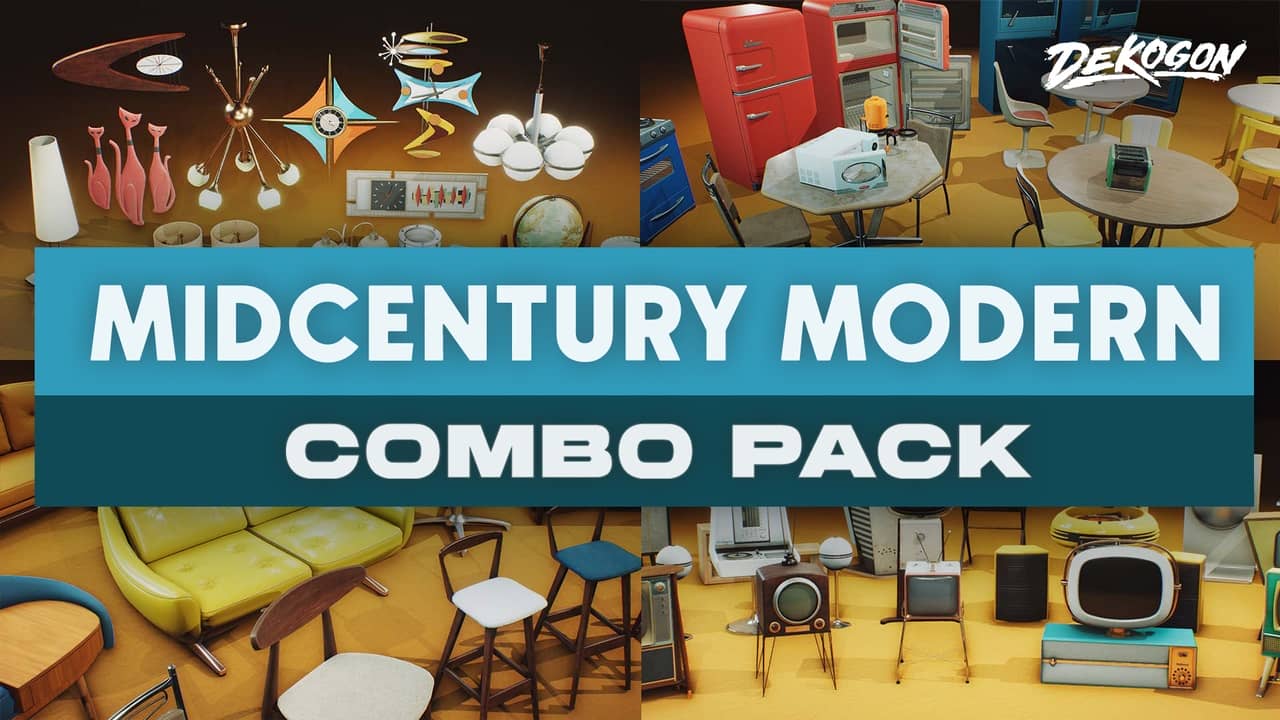 中世纪现代家具与道具组合包（第1-6卷合集）- Mid-century Furniture and Props – COMBO Prop Pack (VOL 1-6)