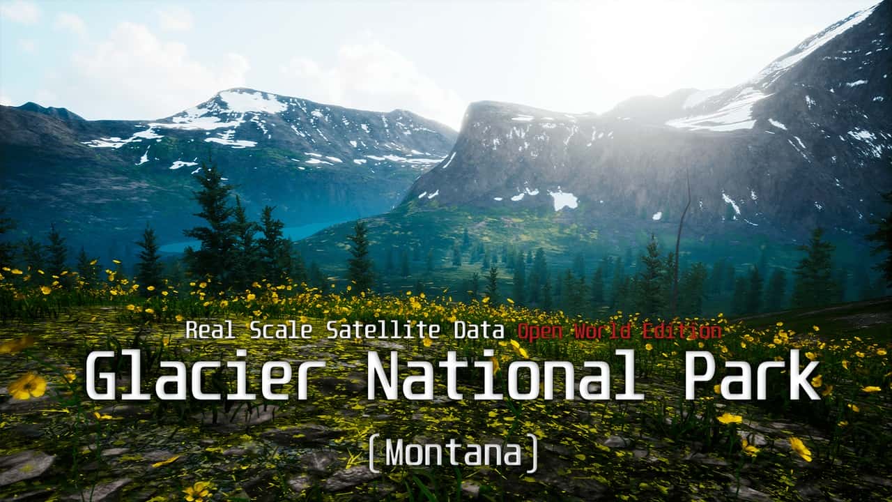 景观：冰川国家公园 – 真实比例卫星数据 – Landscape: Glacier National Park – Real Scale Satellite Data