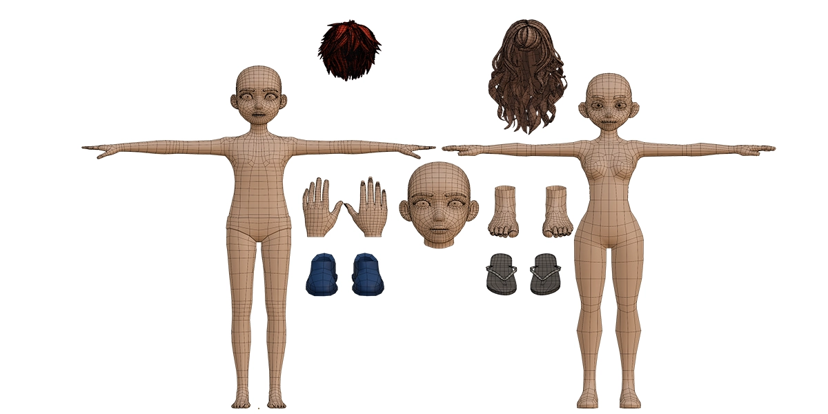 基础网格包 – 免费版 | 20+ 3D 角色相关模型 – Basemesh Pack – Free Edition | 20+ 3D Character Related Models
