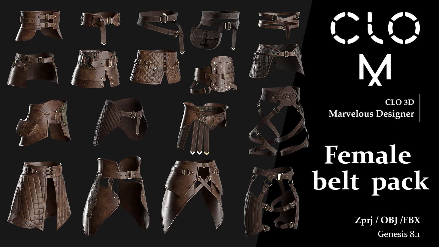 女性腰带包 / Marvelous Designer/Clo3D 项目文件 + OBJ, FBX – Female belt pack / Marvelous Designer/Clo3D project file + OBJ, FBX