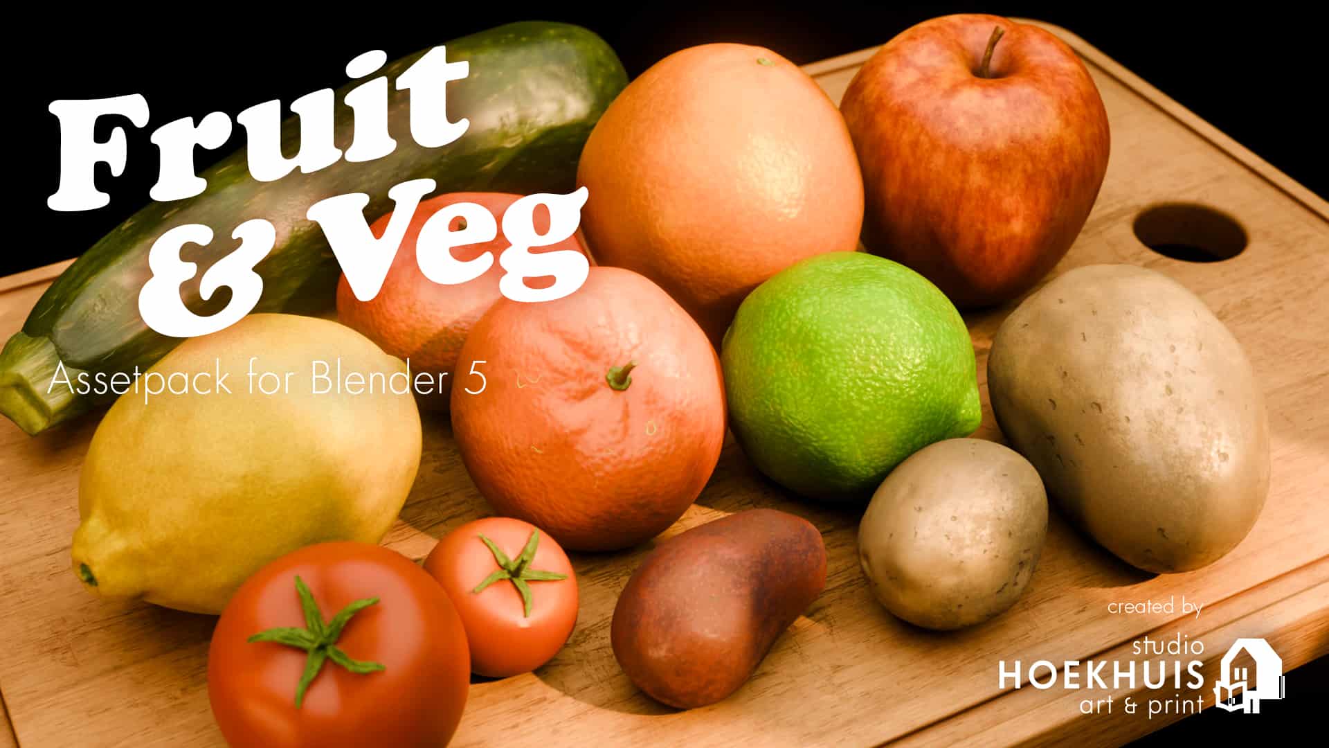 水果和蔬菜资产包（适用于 Blender 5）- Fruit and Veg AssetPack for Blender 5