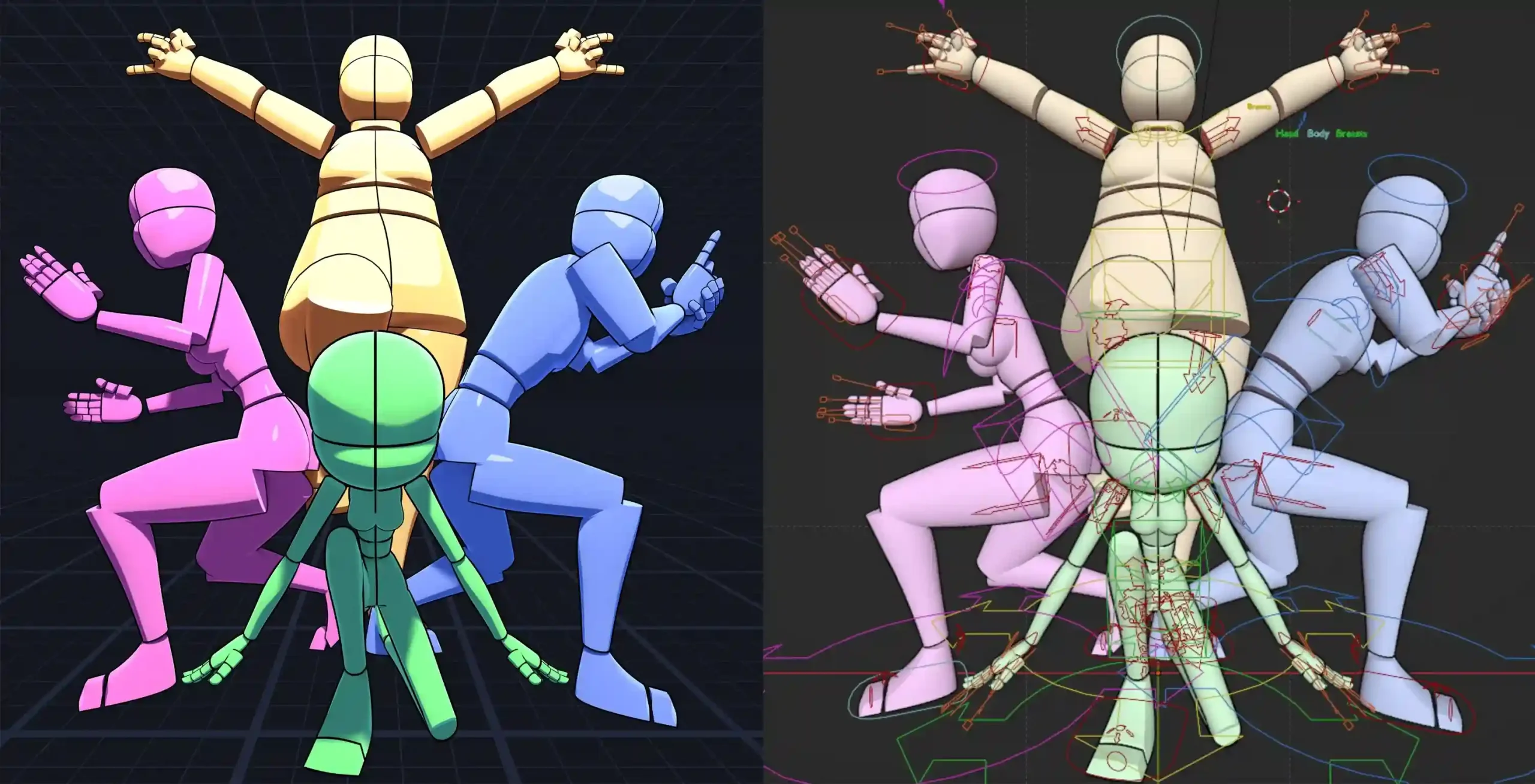 4 个完全绑定的参考模型（适用于 Blender 5.2+）- 4 Fully Rigged Reference Models for Blender 5.2+