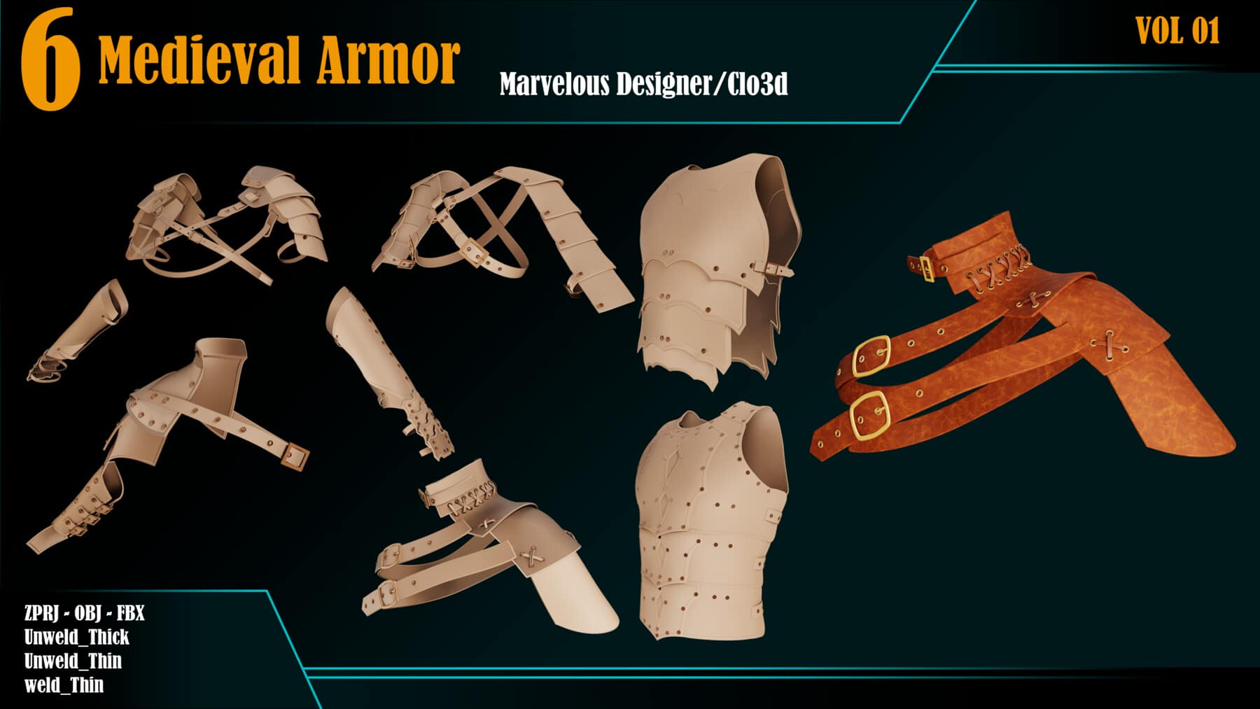 6 件中世纪盔甲 _第 01 卷 _Marvelous/CLO + ZPRJ + OBJ + FBX – 6 Medieval Armor _VOL 01 _Marvelous/CLO +ZPRJ +OBJ+FBX