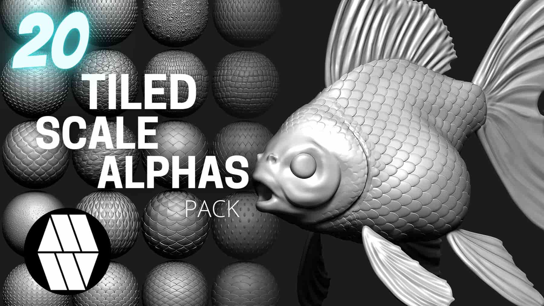 20款可平铺缩放Alpha贴图 – 20 Scale Tiled Alphas – Custom made Alphas to use in ZBrush
