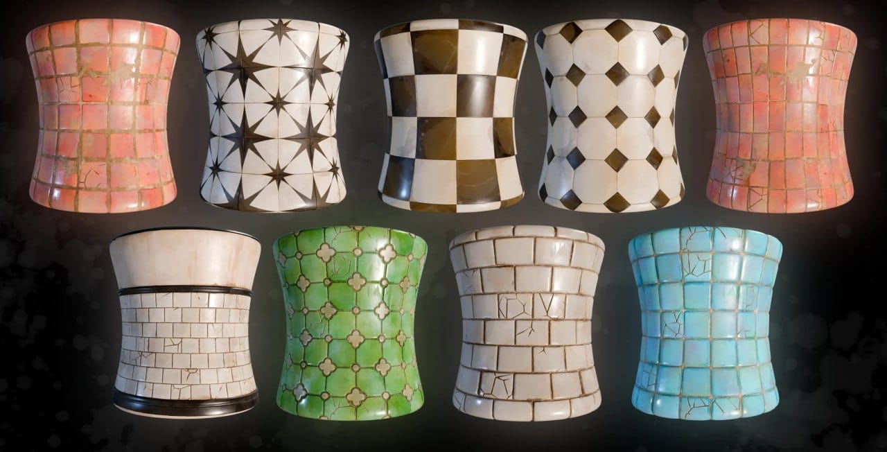 风格化陶瓷瓷砖材质 01 – Materials Stylized Ceramic Tiles 01