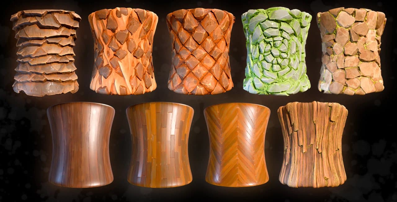 风格化石材与木材材质 02 – Materials Stylized Stone & Wood 02