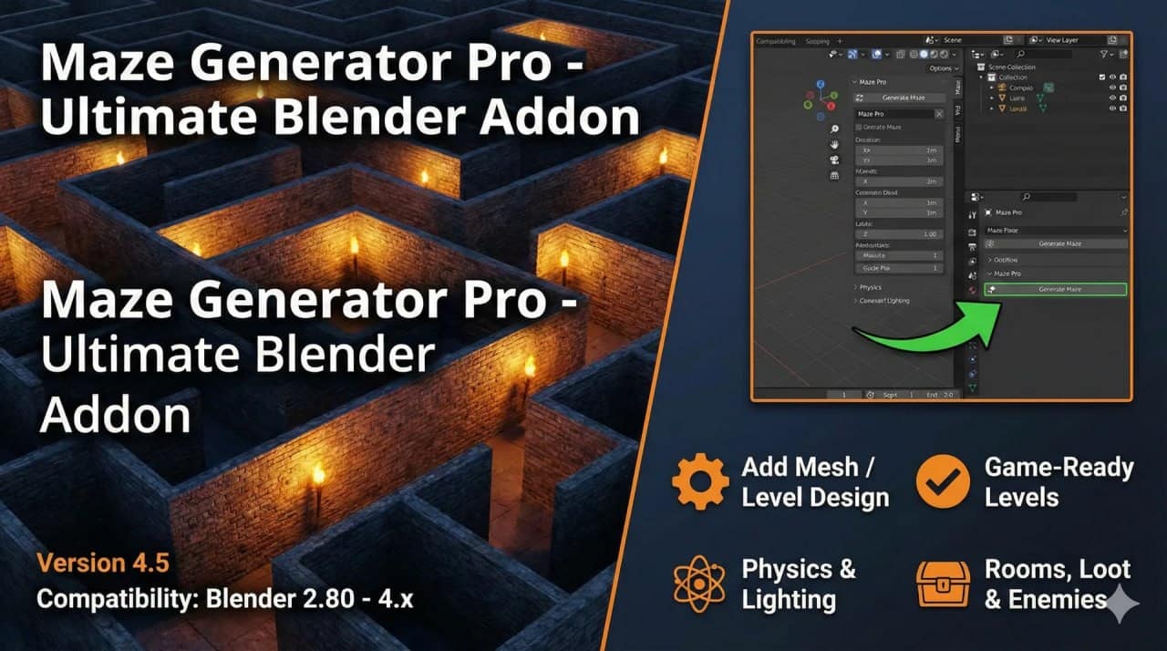 blender迷宫地牢生成插件 – Maze Generator Pro v1.0.7