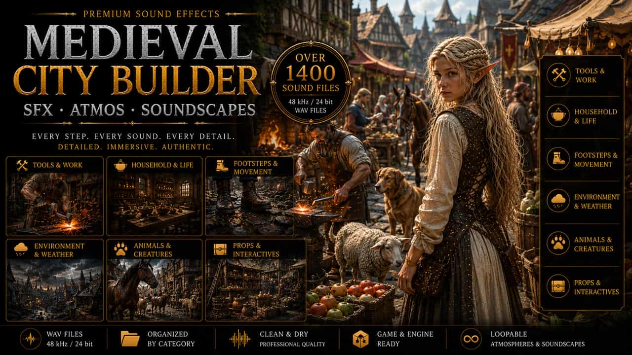 中世纪城市建造者 – 音效、氛围与环境声 – Medieval City Builder – SFX, Atmos & Soundscapes