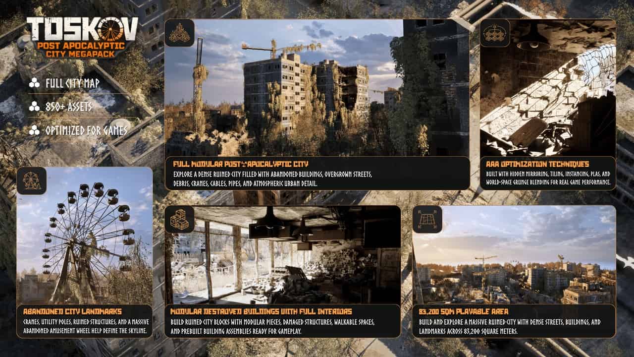 Toskov：后末日城市超级资源包（模块化城市、后末日城市） – Toskov: Post Apocalyptic City Megapack (Modular City, Post Apocalyptic City)